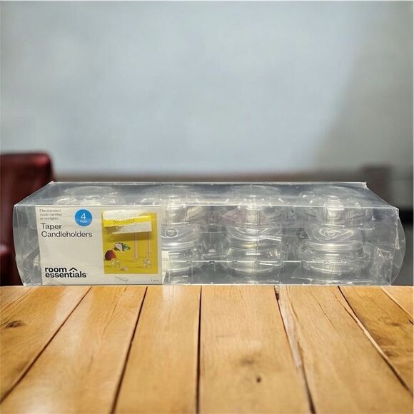 TARGET ROOM ESSENTIALS NWT 4pc bubble glass taper candle holders clear Dining - Picture 4 of 7